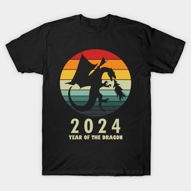 New Year 2024 Year Of The Dragon Retro Vintage New Year T-Shirt by Keira's Art